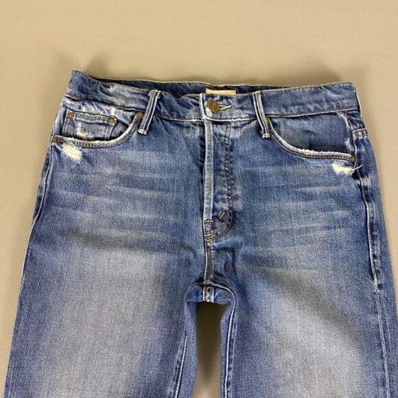 MOTHER The Nomad Crop Fray Jeans Size 28‎ Blue Flare Twice As Nice Distressed - Picture 2 of 15